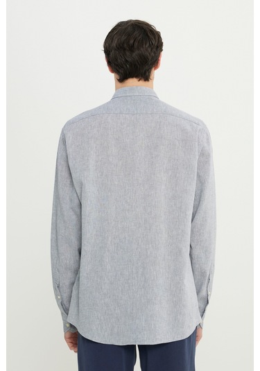 AC&Co / Altınyıldız Classics Erkek Grı Comfort Fit Rahat Kesim Düğmeli Yaka Keten Gömlek Gri