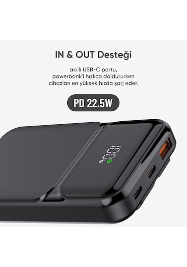Snp-3006 10.000 Mah Hızlı Şarj Led Göstergeli Powerbank 3in1 Dahili Kablolu Powerbank Çoklu Giriş Siyah