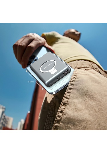 Lenyes Pw1001d Pd 22.5w Hızlı Şarj Özellikli Standlı Wireless Powerbank 15w 10000mah Gri