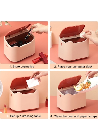 Sones 17,8 X 13 X 13,5 Cm İtmeli Masaüstü Çöp Kutusu Küçük Koku Önleyici Evcil Hayvan Kum Kabı Pembe