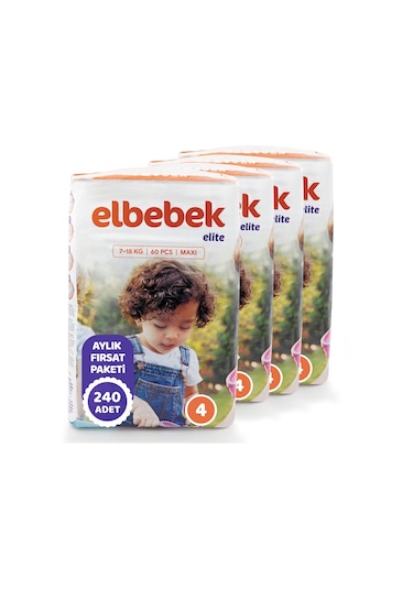 Elbebek Elite Bebek Bezi 4 Numara Maxi Fırsat Paketi 240 Adet 4'lü