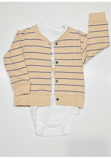 Erkek Bebek Araba Baskılı Pamuklu 3 Lü Takım Açık Bej Açık Bej