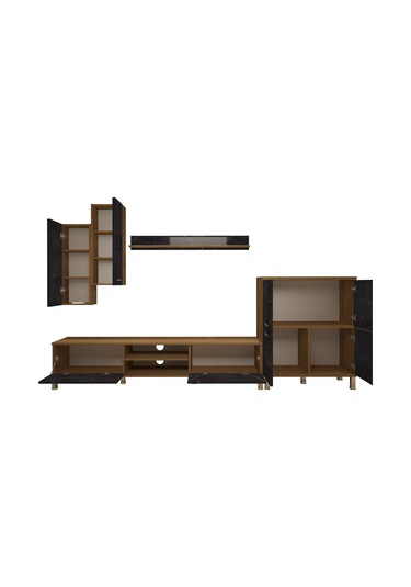 Decoraktiv Eko 6 Mdf Dvd Krom Ayaklı Tv Ünitesi Tv Sehpası Pera - Siyah Mermer