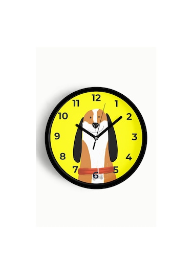 Sevimli Köpek Çocuk Odası Duvar Saati - 30cm - Önü Camlı Siyah Kasa - Sessiz Mekanizma-jh1062 Siyah