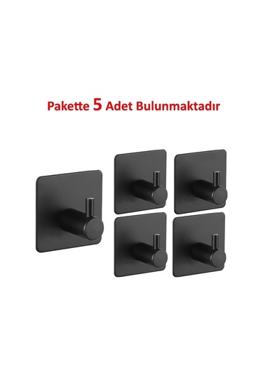 Ardini Kendinden Yapışkanlı Askılık Mat Siyah 01 Pakette 5 Adet Mat Siyah