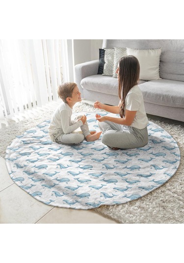 Balina Desenli 47 İnç Yuvarlak Polar Battaniye, Yumuşak, Hafif, Yetişkin & Çocuk-a18 Whale Watercolor Blue