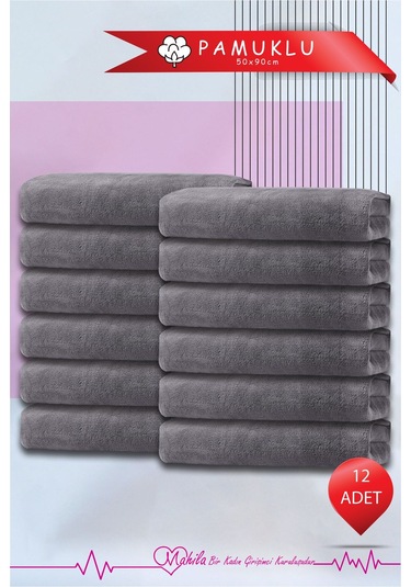 12 Adet 50x90 Pamuk Havlu, Premium Havlu, Spor Havlusu, Fitness Havlusu, Berber Kuaför Havlusu Gri