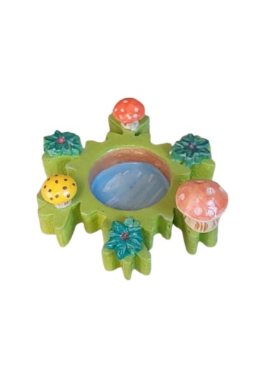 Uretti - Pınar 2572 2721 El Yapımı Mantar Motifli Sevimli Minyatür Mumluk Yeşil