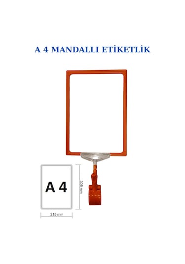 10 Adet Turuncu A4 Mandallı Raf Sepet Etiketi Çerçeveli Etiketlik Turuncu