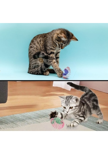 Buffer Yaylı Metal Fareli Kafes Kedi Oyun Topu Sıçrayan Spiral Kedi Topu