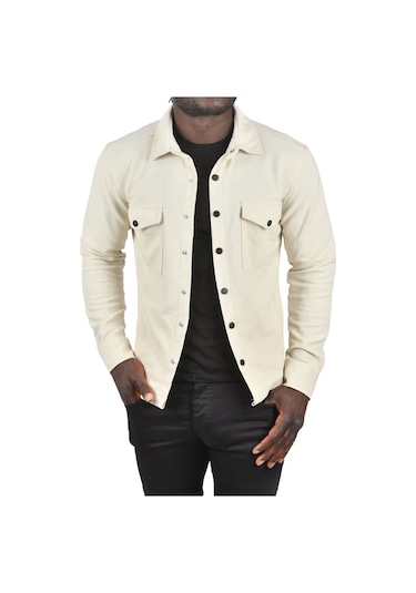 Deepsea Erkek Krem Örme Kalın Kumaş Gömlek Yaka Çıtçıtlı Cepleri Kapaklı Spor Ceket 2500557 False Krem