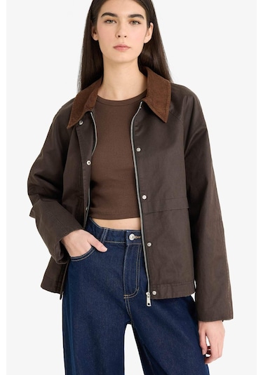 Defacto Su Geçirmez Relax Fit Kontrast Yaka Fermuarlı Mont E8623ax25aubn530 Kahve