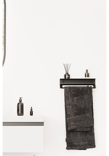Zift Unique Mat Siyah Ömür Boyu Paslanmaz Çelik Havlu Askısı , Raflı Ve Yapışkanlı Havlu Tutacağı, Havluluk 30cm Diğer