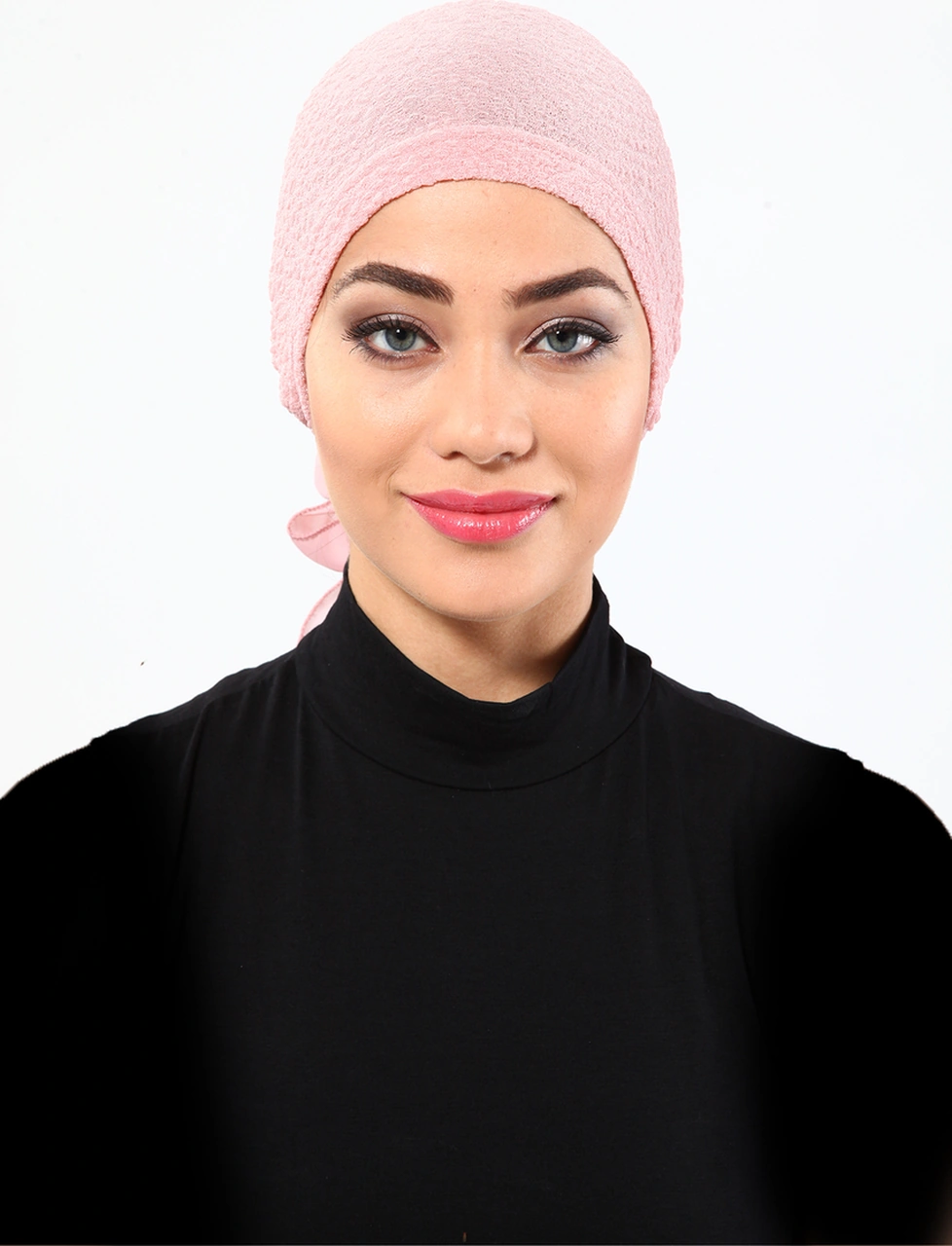 Brokar Tüllü Pudra Hazır Türban Tesettür Bone Pudra