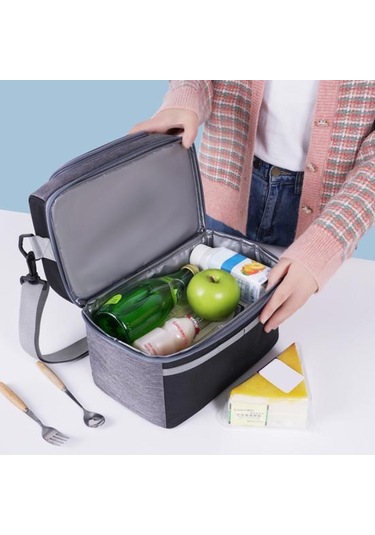 Yalıtımlı Öğle Yemeği Çantası Çift Katlı Öğle Yemeği Tote Büyük Sızdırmaz Genişletilebilir Öğle Yemeği Kutusu Siyah