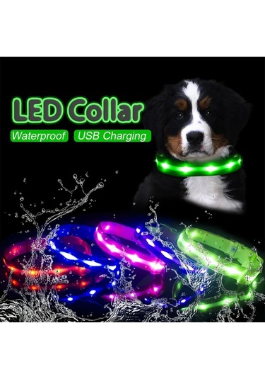 Honeybeeshop 1000 Metre Görüş Mesafeli Şarj Edilebilir Gece Yürüyüşleri İçin Kedi Köpek Tasması Blue M Renk Ve Beden Seçenekleri Altın