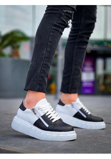 Kb-x155 Kuback Siyah Cilt Beyaz Cilt Detaylı Beyaz Yüksek Taban Günlük Spor Ayakkabı Siyah3 Siyah