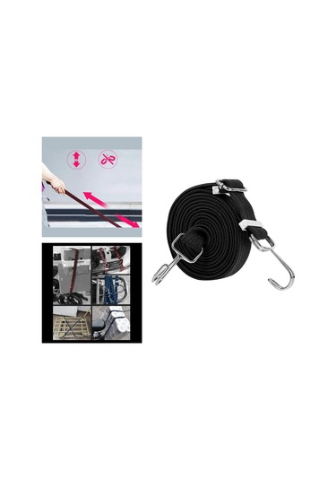 Homyl Ağır Hizmet Tipi Elastik Bungee Cord Kancalı Siyah-2m Siyah 2m Siyah