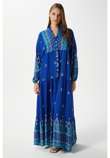 Modest Kadın Andrea Mavi %100 Viskon Maksi Boy Yazlık Elbise Çok Renkli