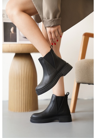 D0646 Soğuk Geçirmez Kışlık Kadın Bot & Bootie Siyah