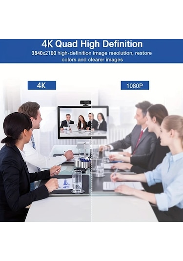 Dashanshop Siyah 4k Webcam Pc İçin Yüksek Çözünürlüklü Usb Mikrofonlu Düşük Distorsiyonlu Zoom Uyumlu