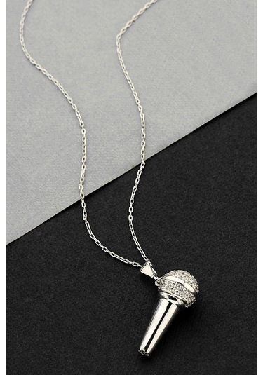 925 Ayar Gümüş Mikrofon Kolye - 23174301 Gümüş