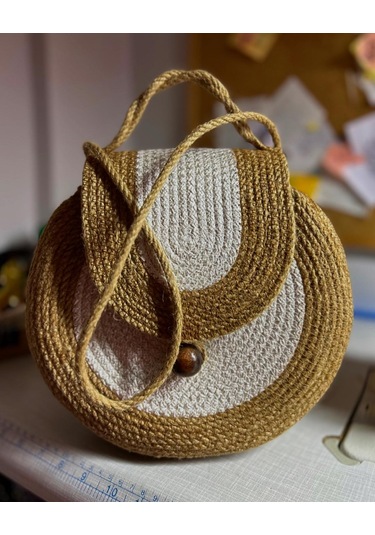 Hasır Çanta, Silindir Çanta, Tasarım Çanta,ekru Hasır El Çantası Hasır