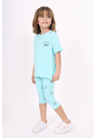Toontoy Kız Çocuk Baskılı Kaprili Takım Mint Yeşili