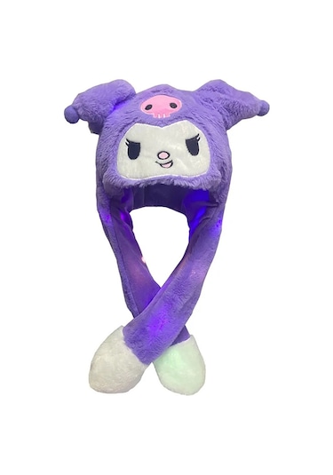 Mj Toys Mor Kulakları Hareket Eden Işıklı Kuromi Şapka Tavşan Şapka Mor