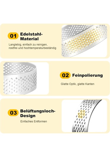 Kangvka 10 Adet Paslanmaz Çelik Yuvarlak Delikli Pasta Çemberi - 10 Cm Boyutunda 10x10x2 Cm Gümüş