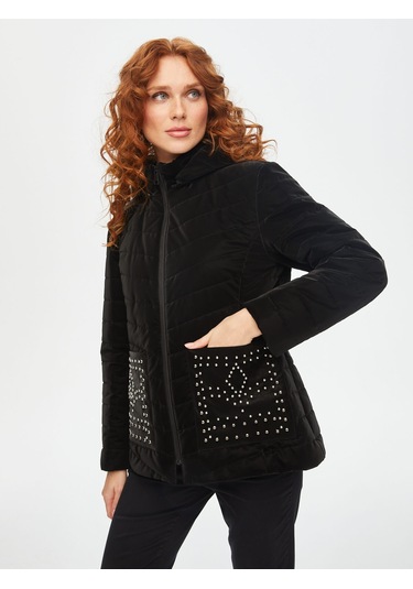 Trok Cepli Kadife Görünümlü Kapüşonlu Kapitone Mont 69435 U6943510 Siyah