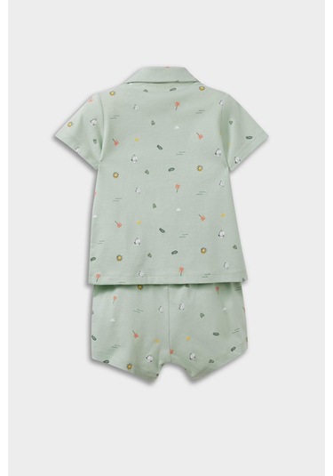 DeFacto Erkek Bebek Pijama Takımı Deniz Baskılı Kısa Kollu Penye Üst Beli Lastikli Şort E1186A525HSGN1132