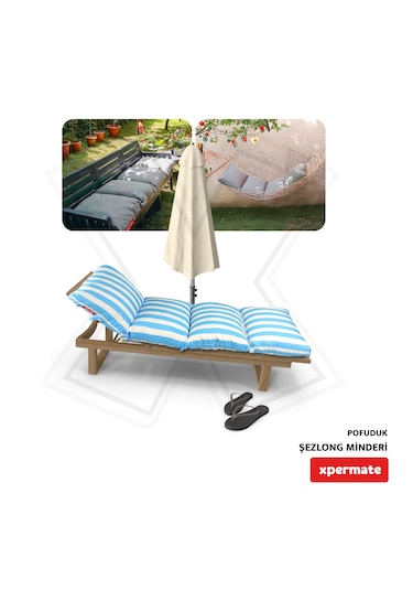 Xpermate Pofuduk Şezlong Minderi 60x180x12cm Su İtici, Maviçizgil