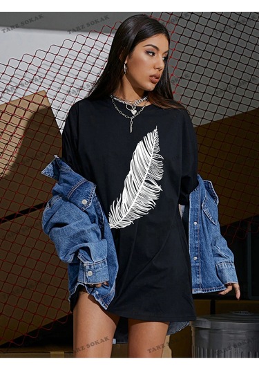 Adrift Tüy Baskılı Oversize Kalıp Unisex T-shirt Siyah