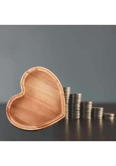 Dolıty Ahşap Kumbara Para Bankası Kalp Şekilli Bozuk Kutusu 12,8cmx12,8cmx2,8cm
