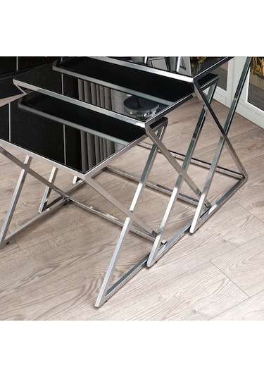 Royal Metal Ayak Aynalı Gümüş Zigon Sehpa