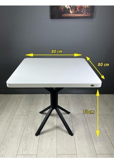 Roma Beyaz Mutfak Yemek Masası Balkon Masası Kavisli Köşe Metal Siyah Ayak 80 Cm