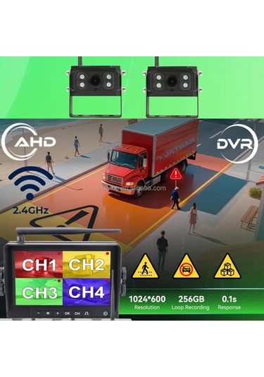 2 Adet Kablosuz Kamera Ahd 1080p 7 İnç Dvr Monitör Bsd Kör Nokta Sistemli 12 24 V
