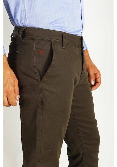 Erkek Camel Slim Fit Armürlü Chino Pantolon Ncs Jeans 2194-haki Haki
