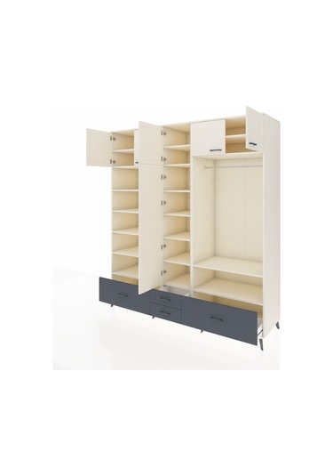 Kronos Dolap 18 Raflı 4 Çekmeceli Tek Askılı 220x59x243 Aytaşı-aytaşı/antrasit Aytası/antrasıt