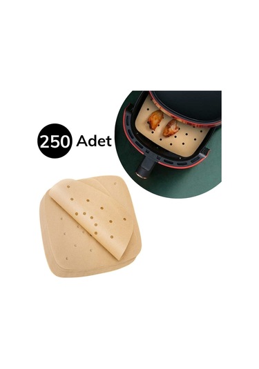 250 Adet Air Fryer Pişirme Kağıdı Tek Kullanımlık Hava Fritöz Yağ Geçirmez Yapışmaz Gıda Pişirme Kağıdı Delikli Kare Model