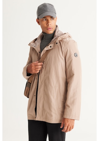 AC&Co / Altınyıldız Classics Erkek Vızon Standart Fit Normal Kesim Kapüşonlu Dik Yaka Trençkot Vizon