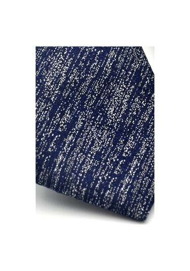 Gri Kırcıllı Desenli Lacivert Dokuma Kumaş Mendilli Slim Fit Kravat // Sdk-2501-2 Lacivert