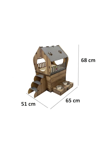 Nursoft Dekoratif Teraslı Kedi Evi ve Mama Kabı Seti 51 x 65 CM