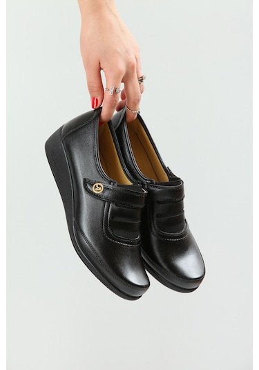 Kadın Siyah Klasik Ayakkabı Ortopedik Anne Ayakkabısı Anne Babet