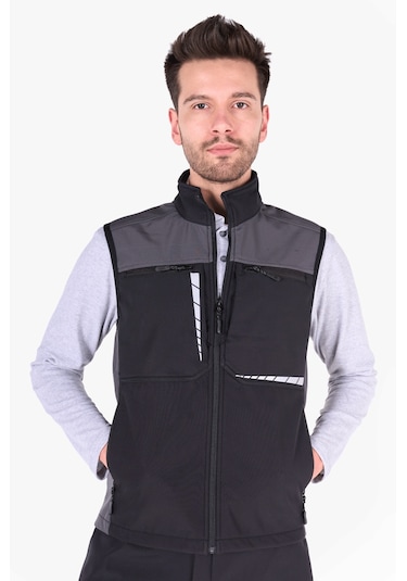 İş Yeleği Softshell Reflektörlü Siyah - Gri