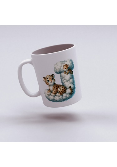 J Harfi Tasarım Bardak, Sevimli Hayvan Temalı Harf Bardağı Beyaz