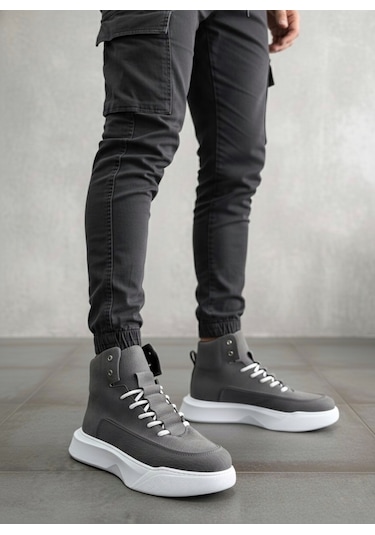 Ba0321 Gizli Bağcıklı Erkek Füme Beyaz Taban Spor Bot Füme