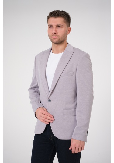 Bonesti Erkek Slim Fit Blazer Ceket Gri Gri Beyaz Noktalı