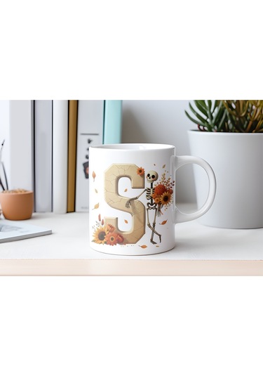 S Harfi Pembe Kareli Kalpli Göz Emojili Kupa Bardak Eğlenceli Kareli Tasarım Kahve Çay Kupası Beyaz